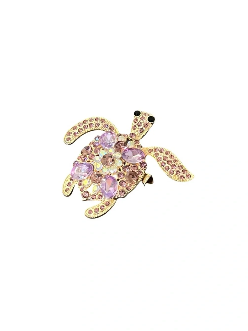 Crystal Sea Turtle Brooch in Light Purple and Gold FINAL PRICE DROP